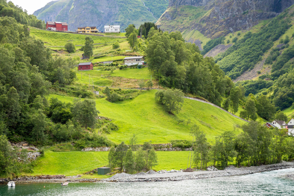 Samotne domki nad Nærøyfjordem